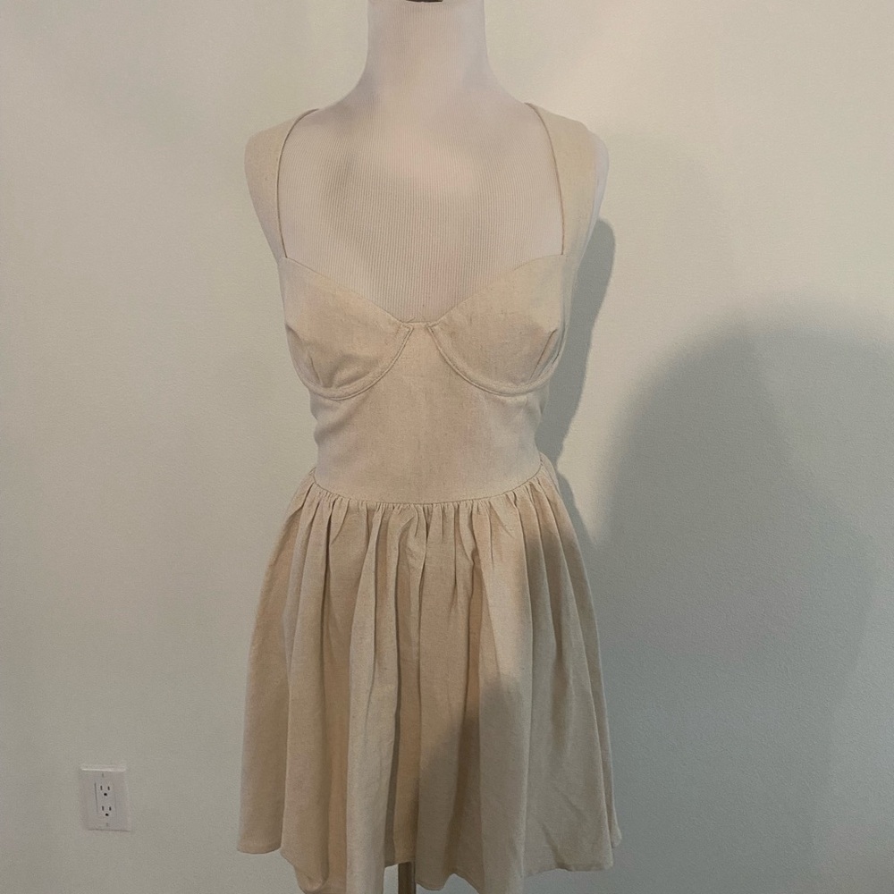 Meshki low back linen mini dress